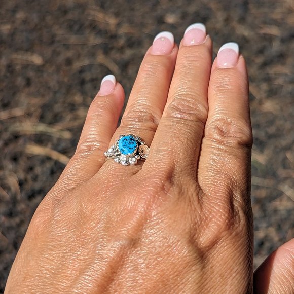 Navajo Ring Kingman Turquoise Handcrafted Native American Jewelry Sz 7.5US** - Picture 3 of 4